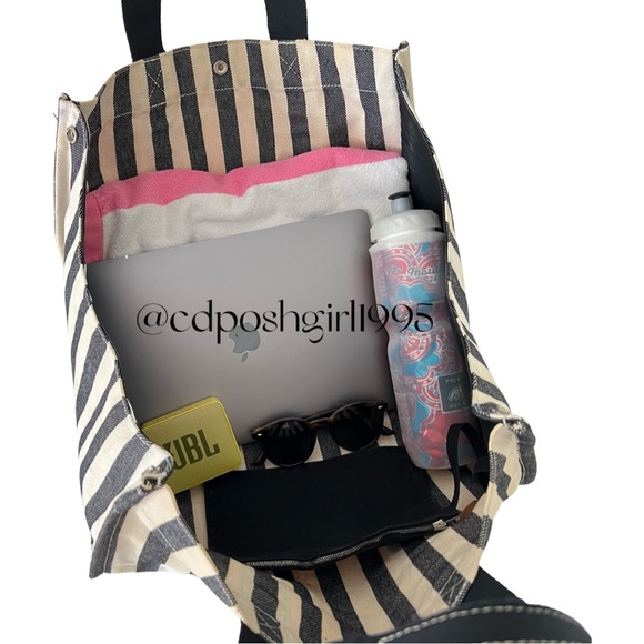 HERMES Striped 'Cannes' large Tote Fourre-tout bag + attached Hermès case - Picture 7 of 16